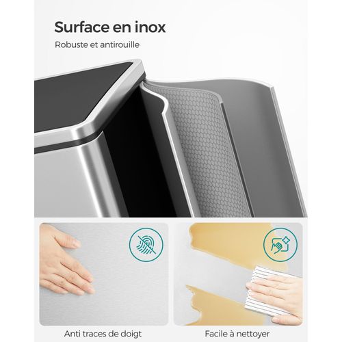 Poubelle 2 Pédales Poubelle Avec Double Compartiment 2 X 30 Litres Anti-traces