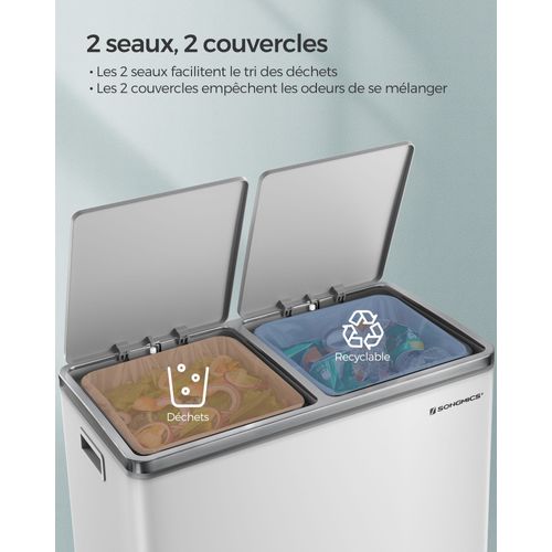 Poubelle 2 Pédales Poubelle Avec Double Compartiment 2 X 30 Litres Anti-traces