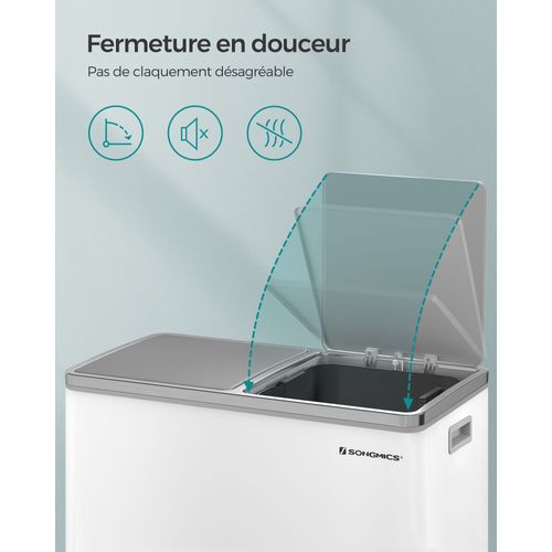 Poubelle 2 Pédales Poubelle Avec Double Compartiment 2 X 30 Litres Anti-traces