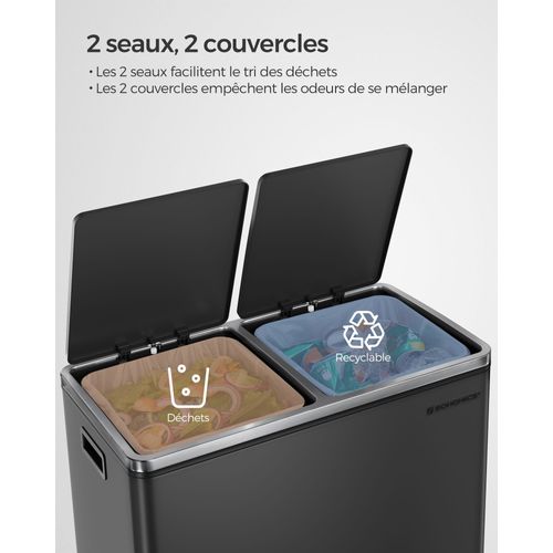 Poubelle 2 Pédales Poubelle Avec Double Compartiment 2 X 30 Litres Anti-traces De Doi