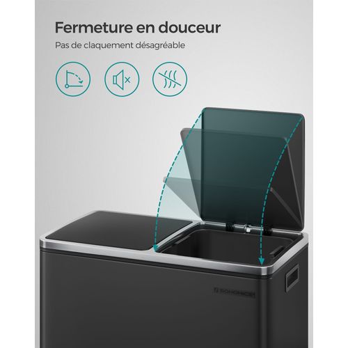 Poubelle 2 Pédales Poubelle Avec Double Compartiment 2 X 30 Litres Anti-traces De Doi
