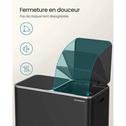 Poubelle à Double Compartiment 2 X 40 Litres Avec 15 Sacs Poubelles Pédales En Métal