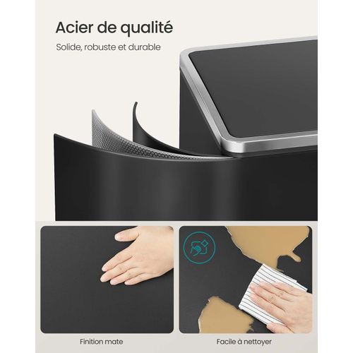 Poubelle à Double Compartiment 2 X 40 Litres Avec 15 Sacs Poubelles Pédales En Métal