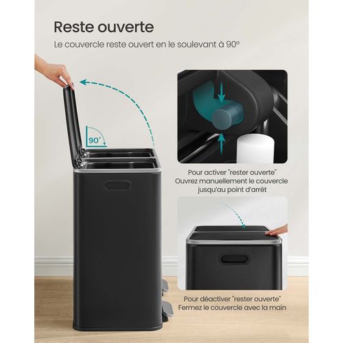 Poubelle à Double Compartiment 2 X 40 Litres Avec 15 Sacs Poubelles Pédales En Métal