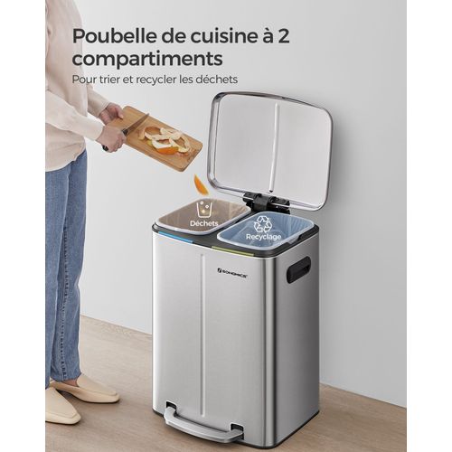 Poubelle à Double Seau 2 Seaux De 20 Litres Poubelle En Métal Seaux Intérieurs