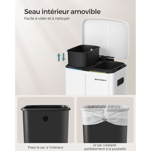 Poubelle à Double Seau 2 Seaux De 20 Litres Poubelle En Métal Seaux Intérieurs