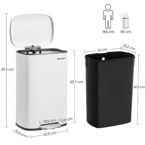 Poubelle De Cuisine 50 Litres à Pédale 42,5 X 31,8 X 65,7 Cm Avec Seau Intérieur En P