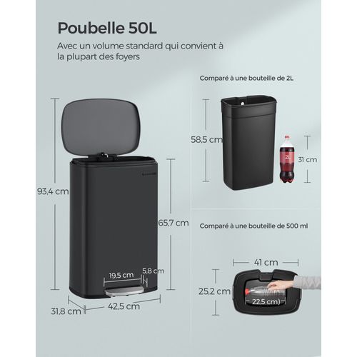 Poubelle De Cuisine 50 Litres à Pédale Avec Seau Intérieur En Plastique Couvercle Fer