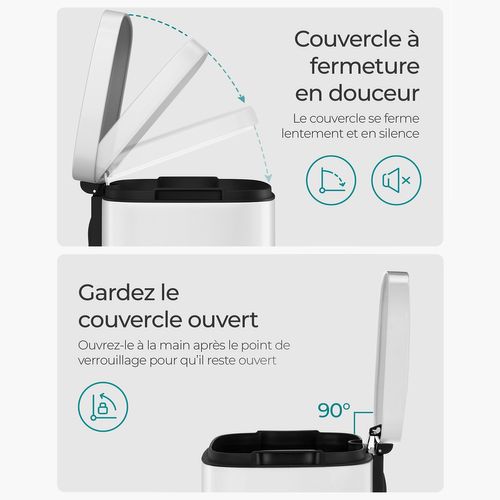 Poubelle De Cuisine à Pédale 35 X 23,8 X 63 Cm En Acier Inoxydable Seau Intérieur En