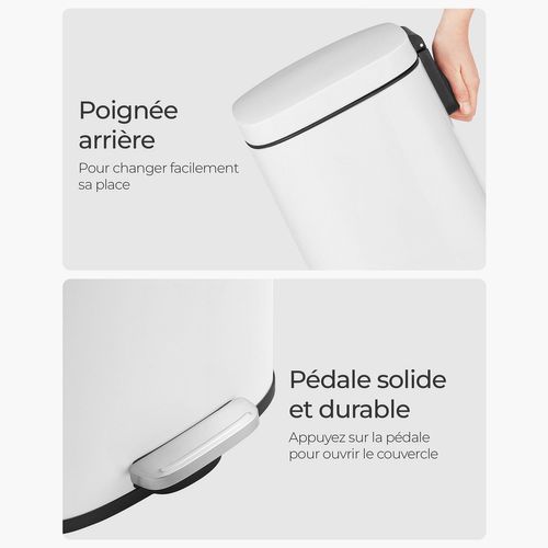 Poubelle De Cuisine à Pédale 35 X 23,8 X 63 Cm En Acier Inoxydable Seau Intérieur En