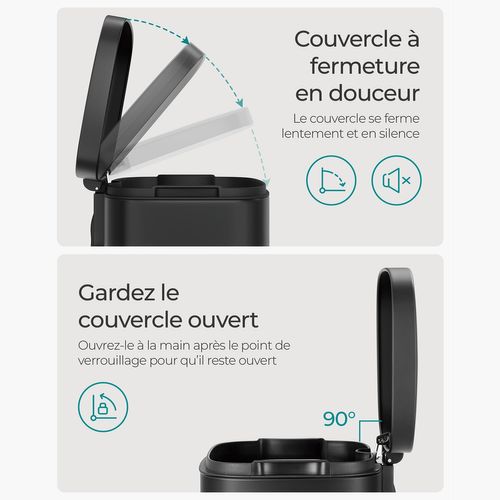 Poubelle De Cuisine à Pédale En Acier Inoxydable 34,8 X 29,7 X 63,3 Cm Seau Intérieur