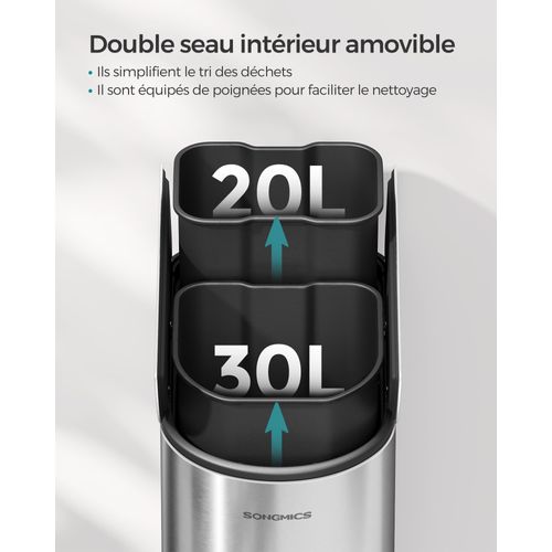 Poubelle De Cuisine Double 30 Litres Et 20 Litres Mince 2 Compartiments Pour Tri