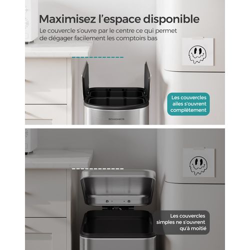 Poubelle De Cuisine Double 30 Litres Et 20 Litres Mince 2 Compartiments Pour Tri