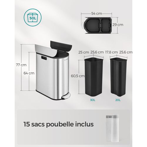 Poubelle De Cuisine Double 30 Litres Et 20 Litres Mince 2 Compartiments Pour Tri