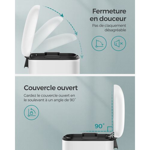 Poubelle De Cuisine En Acier Inoxydable à Pédale 30 Litres Blanc 12_0007212