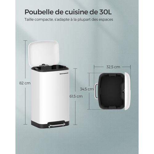 Poubelle De Cuisine En Acier Inoxydable à Pédale 30 Litres Blanc 12_0007212
