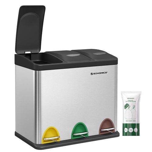 Poubelle De Cuisine Résistante Avec Pédales Et 3 Compartiments 46,5 X 29,5 X 40,5 Cm