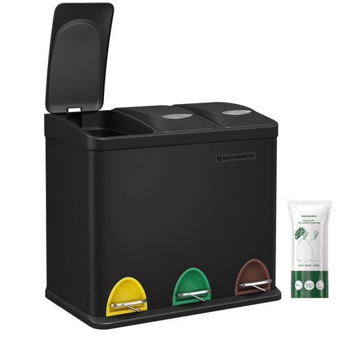 Poubelle De Cuisine Résistante Avec Pédales Et 3 Compartiments Tri Sélectif De Recycl