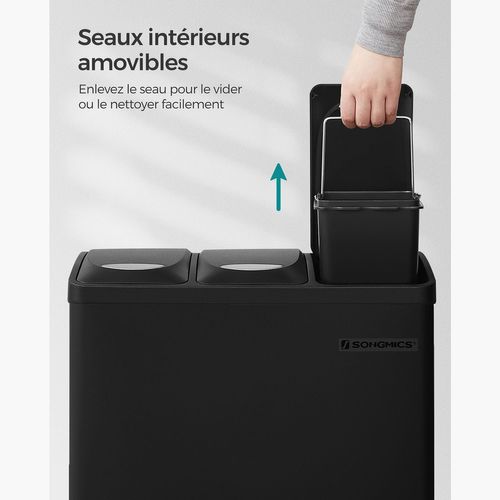Poubelle De Cuisine Résistante Avec Pédales Et 3 Compartiments Tri Sélectif De Recycl