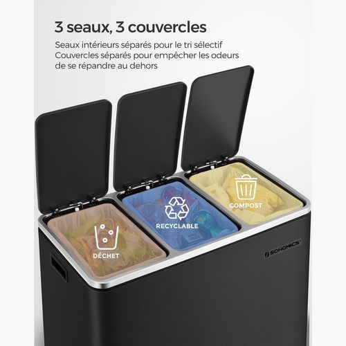 Poubelle De Recyclage Poubelle Triple Seau 3 X 18 Litres 3 Compartiments Mécanisme Ta