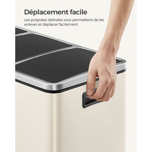 Poubelle De Recyclage Poubelle Triple Seau 3 X 18 Litres Compartiments Mécanisme Tamp