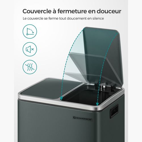 Poubelle En Métal 30l Poubelle à Double Compartiment 2 X 15 Litres Avec Seaux Intérie
