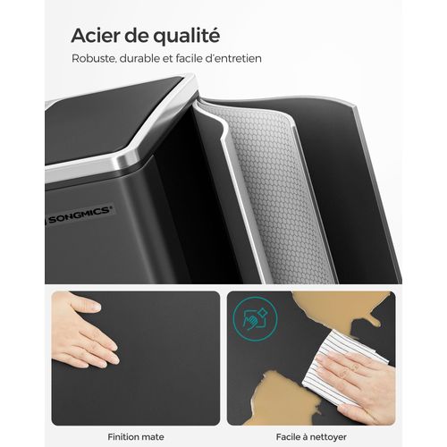 Poubelle En Métal 30 Litres Poubelle à Double Compartiment 2 X 15 Litres Avec Seaux I