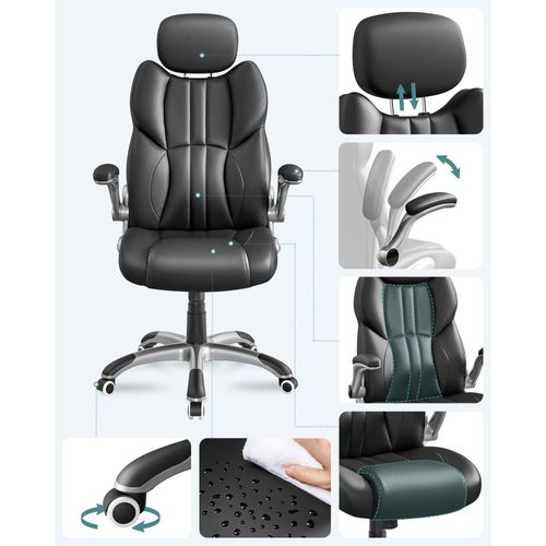 Siège De Bureau Pivotant Fauteuil Ergonomique Avec Accoudoirs Pliables Piètement