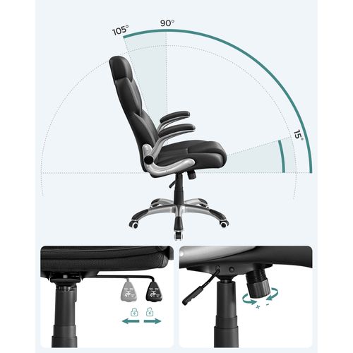 Siège De Bureau Pivotant Fauteuil Ergonomique Avec Accoudoirs Pliables Piètement