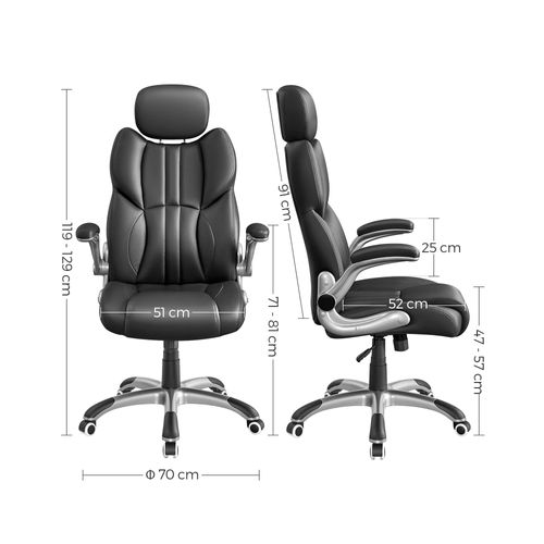 Siège De Bureau Pivotant Fauteuil Ergonomique Avec Accoudoirs Pliables Piètement