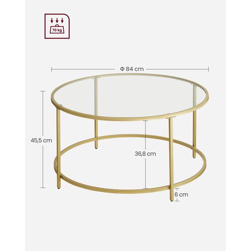 Table Basse Ronde Plateau En Verre Trempé 84 X 84 X 45,5 Cm Armature Métallique Dorée