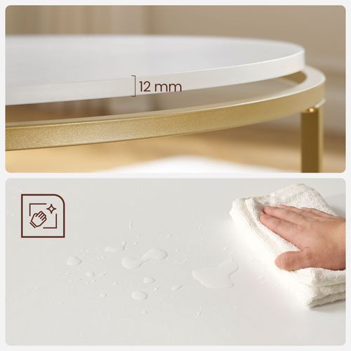 Table Basse Ronde Table De Salon 84 X 45,5 Cm Avec Dessus En Panneaux Cadre En Métal