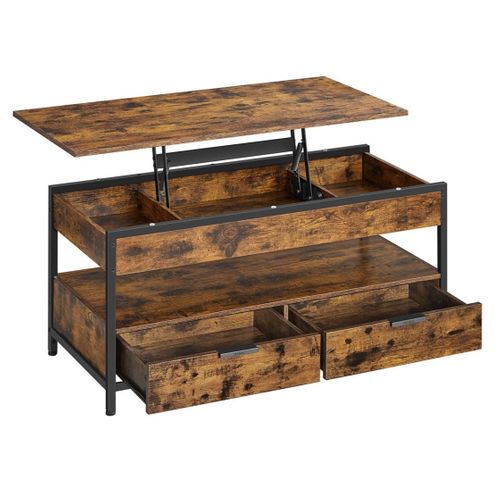 Table Basse Table De Salon 50 X 120 Avec Plateau Relevable Tiroirs De Rangement