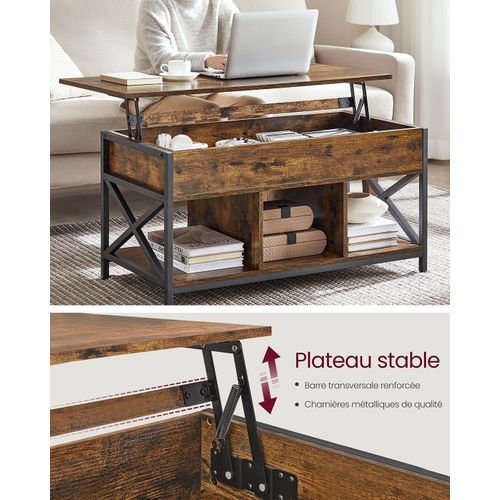 Table Basse Table De Salon Relevable Table Basse Avec Rangement Caché Et Compartiment