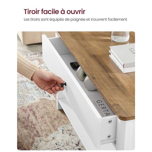 Table Basse Table De Salon Table D’appoint 2 Grands Tiroirs Avec Pieds Grand Espace