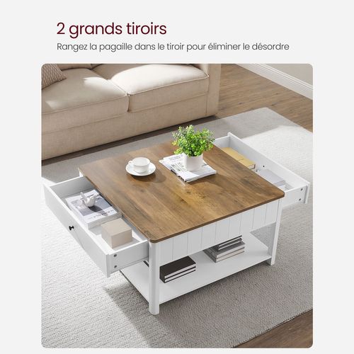 Table Basse Table De Salon Table D’appoint 2 Grands Tiroirs Avec Pieds Grand Espace