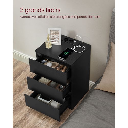 Table De Chevet Avec Multiprise Table D’appoint Avec 3 Tiroirs 2 Prises Ca 2 Ports Us