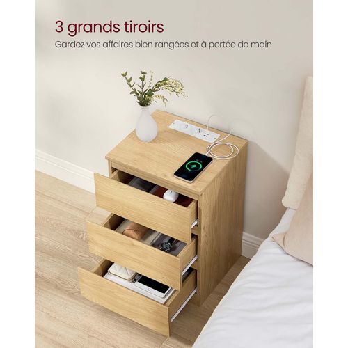 Table De Chevet Avec Multiprise Table D’appoint Avec 3 Tiroirs 2 Prises Ca 2 Ports Us