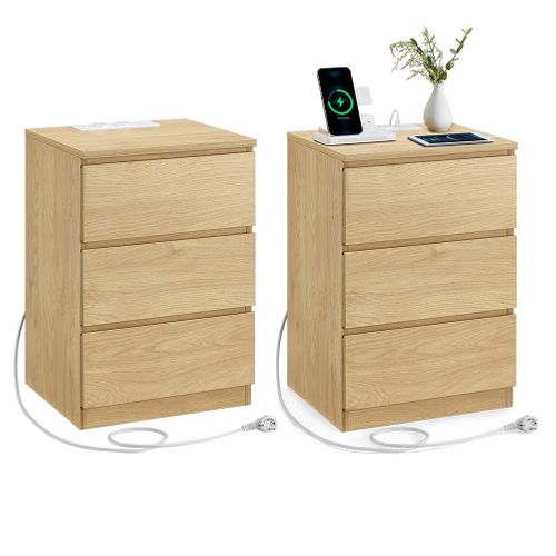 Table De Chevet Avec Multiprise Table D’appoint Avec 3 Tiroirs 2 Prises Ca 2 Ports Us
