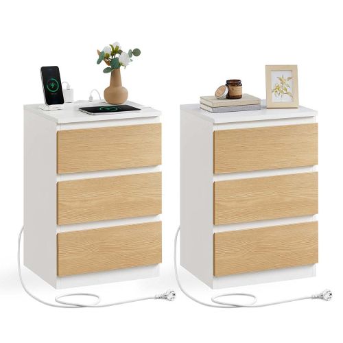 Table De Chevet Avec Multiprise Table D’appoint Avec 3 Tiroirs 2 Prises Ca 2 Ports Usb