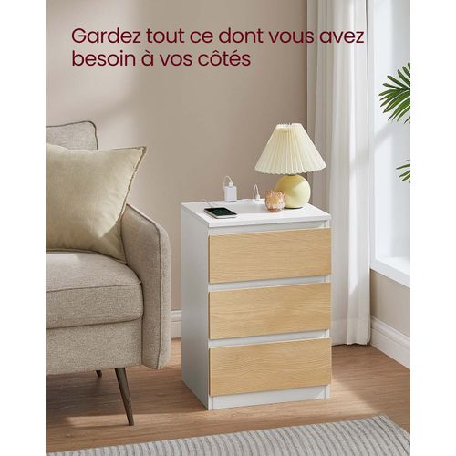 Table De Chevet Avec Multiprise Table D’appoint Avec 3 Tiroirs 2 Prises Ca 2 Ports Usb