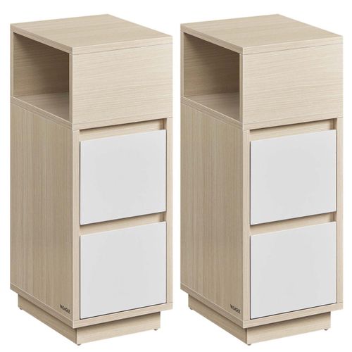 Tables De Chevet Étroite Lot De 2 Tables D’appoint Avec 2 Tiroirs Et Compartiment