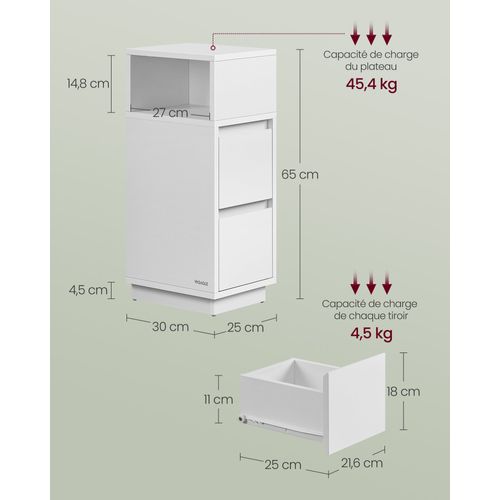 Tables De Chevet Étroite Lot De 2 Tables D’appoint Avec 2 Tiroirs Et Compartiment