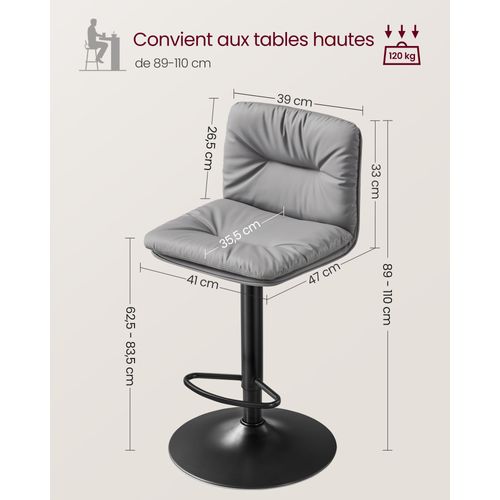 Tabouret De Bar Lot De 2 Chaise De Bar Réglables En Hauteur Surface En Pu Pivotant À