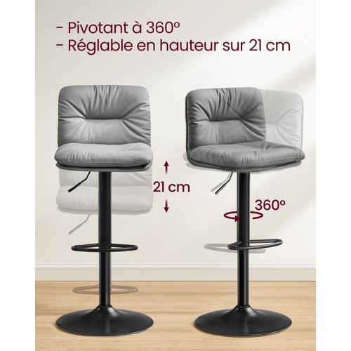 Tabouret De Bar Lot De 2 Chaise De Bar Réglables En Hauteur Surface En Pu Pivotant À
