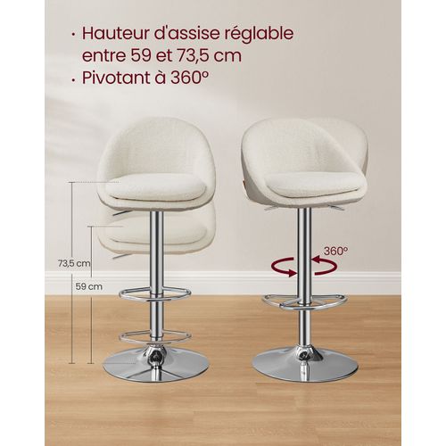 Tabouret De Bar Lot De 2 Chaise De Cuisine Réglable En Hauteur Pivotant à 360° Avec D