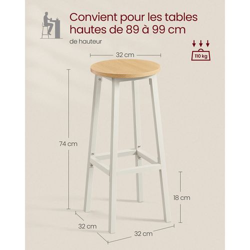 Tabourets De Bar Lot De 2 Chaises Siège Haut Cadre Métallique Montage Facile Hauteur