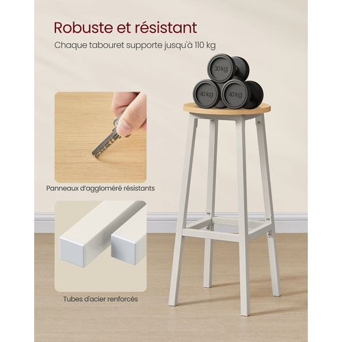 Tabourets De Bar Lot De 2 Chaises Siège Haut Cadre Métallique Montage Facile Hauteur