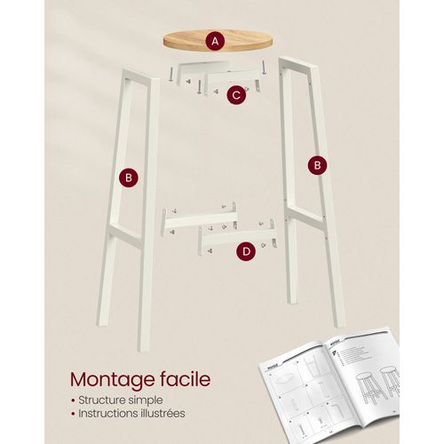 Tabourets De Bar Lot De 2 Chaises Siège Haut Cadre Métallique Montage Facile Hauteur