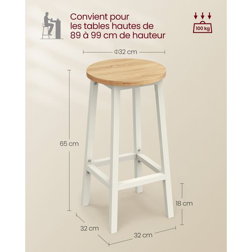 Tabourets Hauts Lot De 2 Chaises De Bar Siège De Cuisine Cadre En Acier Hauteur 65 Cm
